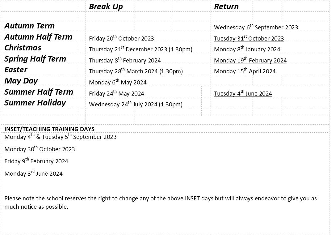 Allfarthing School Term Dates 20232024